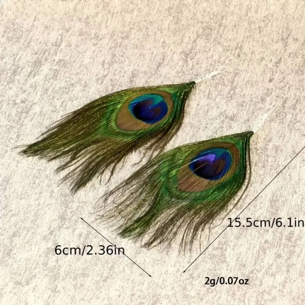 Bohemian Vintage Style Peacock Feather Dangle Earrings